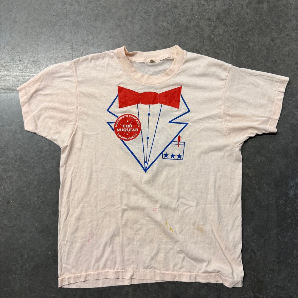 Vintage 80s Screen Stars Make Friends Not Bombs Nuclear Disarmament Tuxedo Shirt